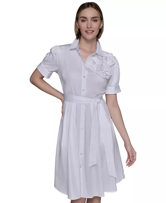 Alfani KARL LAGERFELD PARIS Women's Floral-Appliqué Cotton Shirtdress Women's Fashion Shoes & Accessories