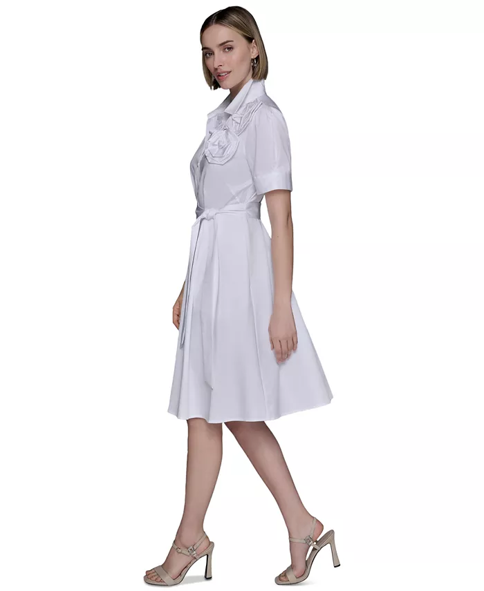 Alfani KARL LAGERFELD PARIS Women's Floral-Appliqué Cotton Shirtdress Women's Fashion Shoes & Accessories