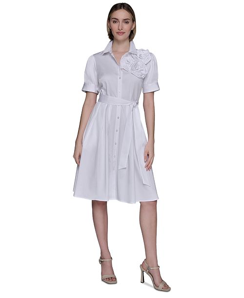 alfani KARL LAGERFELD PARIS Women's Floral-Appliqué Cotton Shirtdress Women's Fashion Shoes & Accessories