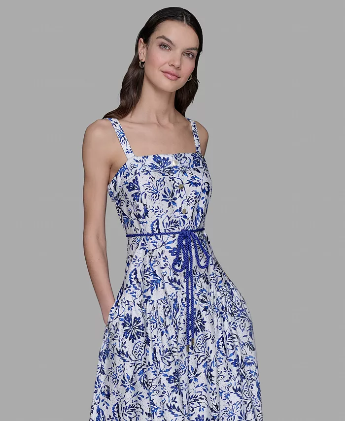 Alfani KARL LAGERFELD PARIS Women's Floral-Print Square-Neck Midi Dress Women's Fashion Shoes & Accessories