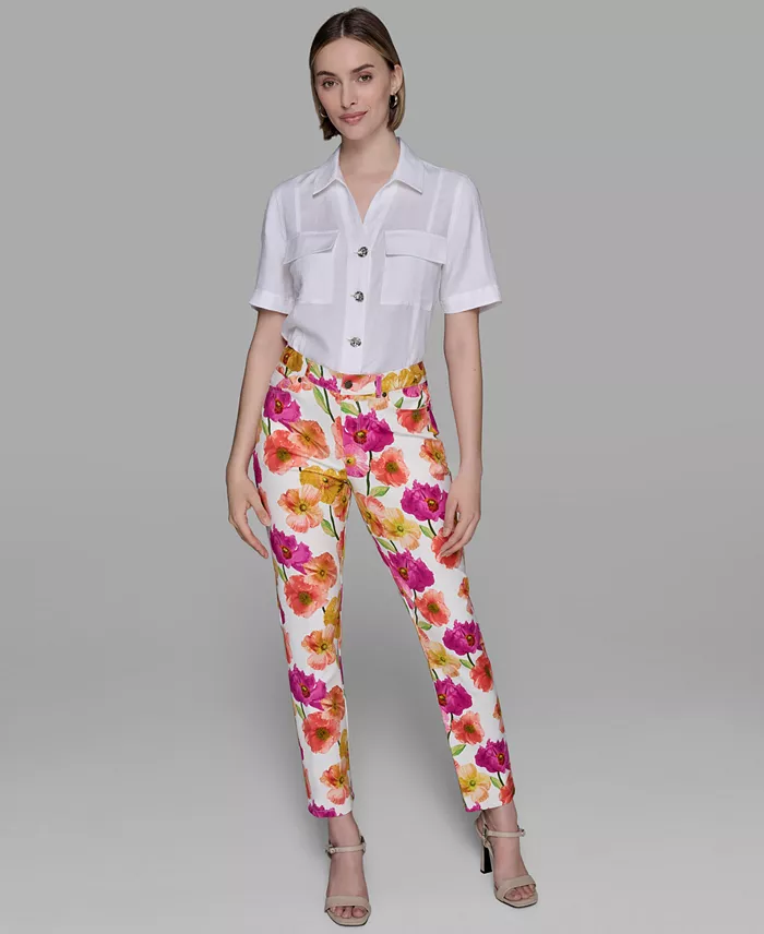 Alfani KARL LAGERFELD PARIS Women's Floral-Print Straight-Leg Pants Women's Fashion Shoes & Accessories