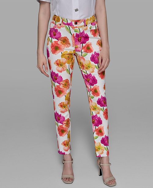 alfani KARL LAGERFELD PARIS Women's Floral-Print Straight-Leg Pants Women's Fashion Shoes & Accessories