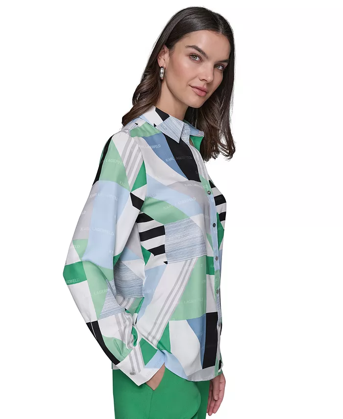 Alfani KARL LAGERFELD PARIS Women's Geometric-Print Blouse Women's Fashion Shoes & Accessories