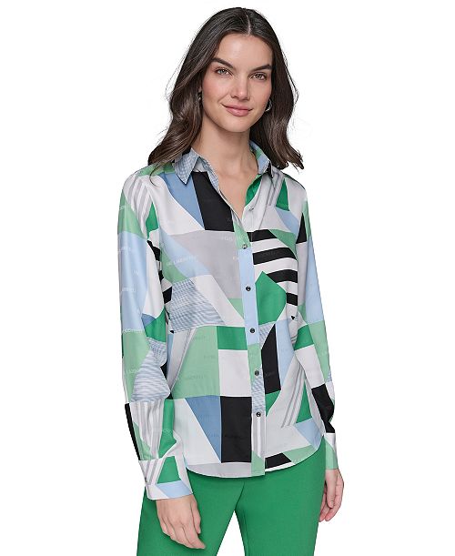 alfani KARL LAGERFELD PARIS Women's Geometric-Print Blouse Women's Fashion Shoes & Accessories