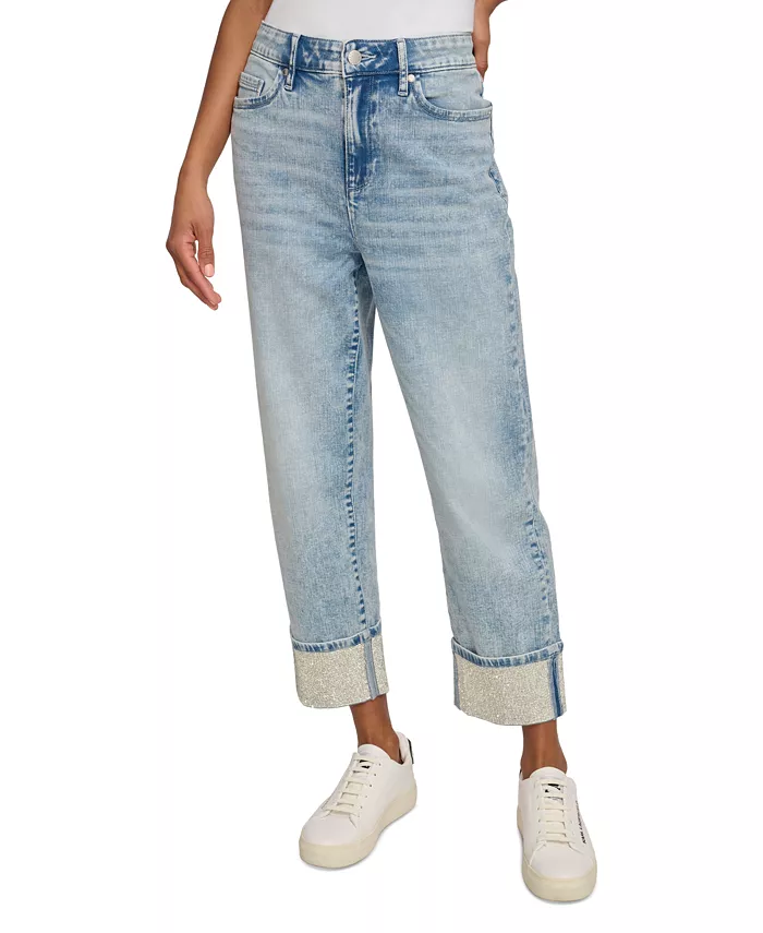 Alfani KARL LAGERFELD PARIS Women's High-Rise Crystal-Cuff Jeans Women's Fashion Shoes & Accessories