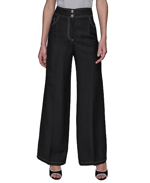 alfani KARL LAGERFELD PARIS Women's Linen-Blend Wide-Leg Pants Women's Fashion Shoes & Accessories