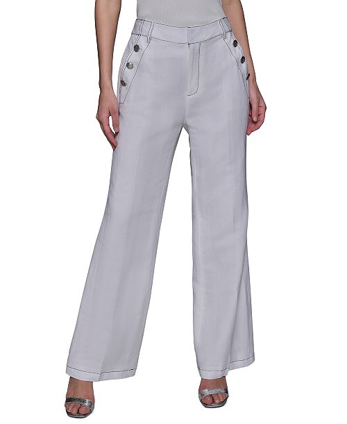 alfani KARL LAGERFELD PARIS Women's Linen-Blend Wide-Leg Sailor Pants Women's Fashion Shoes & Accessories