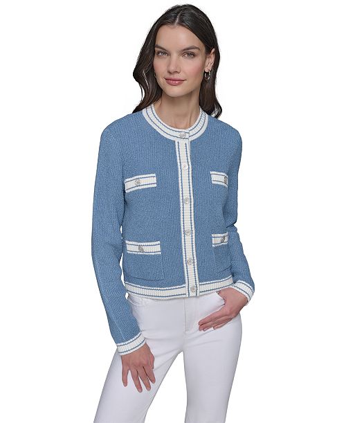 alfani KARL LAGERFELD PARIS Women's Marled Four-Pocket Cardigan Women's Fashion Shoes & Accessories