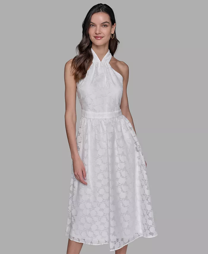 Alfani KARL LAGERFELD PARIS Women's Organza Burnout Midi Dress Women's Fashion Shoes & Accessories