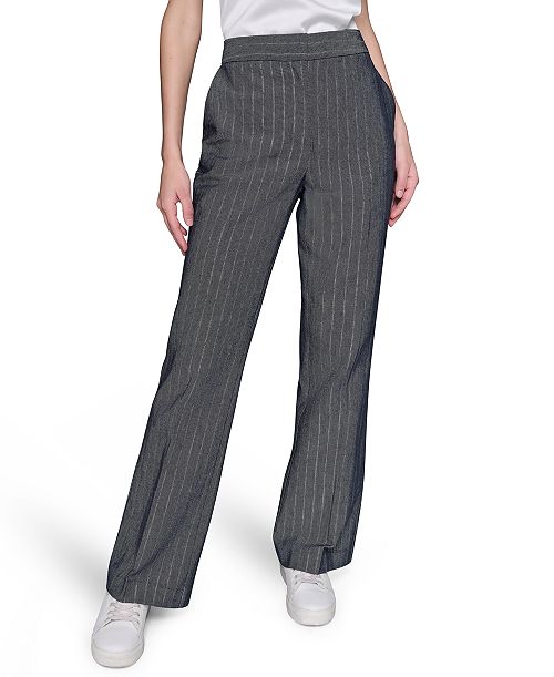 alfani KARL LAGERFELD PARIS Women's Pinstriped Flare-Leg Pants Women's Fashion Shoes & Accessories