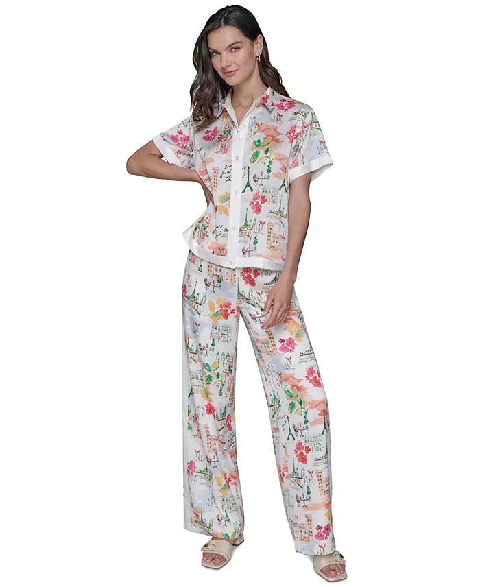 Alfani KARL LAGERFELD PARIS Women's Printed Camp Shirt Women's Fashion Shoes & Accessories