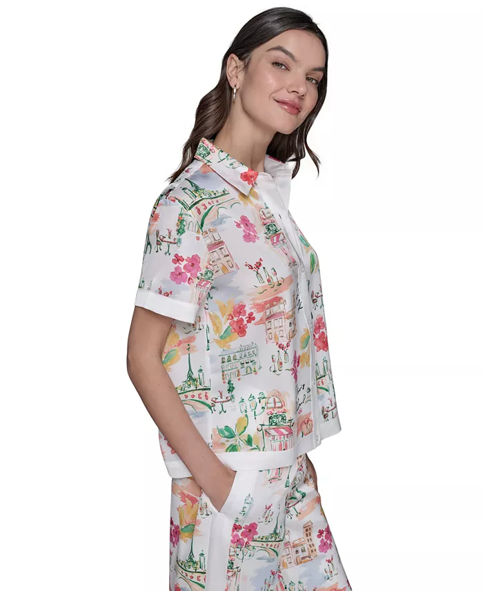 Alfani KARL LAGERFELD PARIS Women's Printed Camp Shirt Women's Fashion Shoes & Accessories