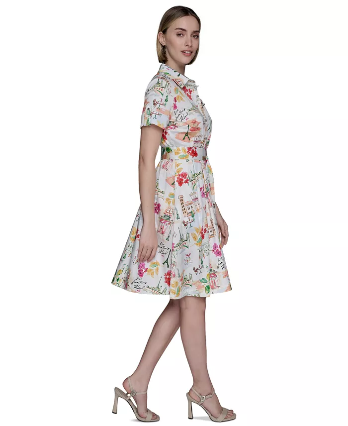 Alfani KARL LAGERFELD PARIS Women's Printed Cotton A-Line Shirtdress Women's Fashion Shoes & Accessories