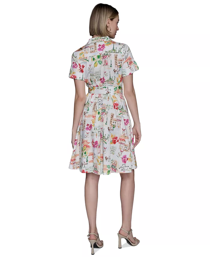 Alfani KARL LAGERFELD PARIS Women's Printed Cotton A-Line Shirtdress Women's Fashion Shoes & Accessories