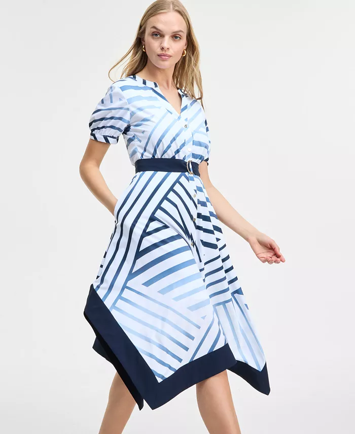 Alfani KARL LAGERFELD PARIS Women's Printed Handkerchief-Hem Shirtdress Women's Fashion Shoes & Accessories