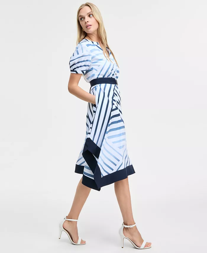 Alfani KARL LAGERFELD PARIS Women's Printed Handkerchief-Hem Shirtdress Women's Fashion Shoes & Accessories
