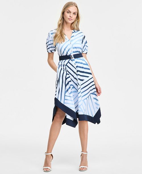 alfani KARL LAGERFELD PARIS Women's Printed Handkerchief-Hem Shirtdress Women's Fashion Shoes & Accessories