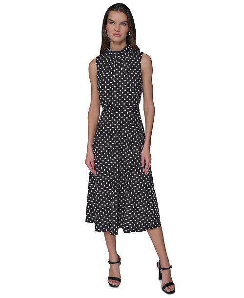alfani KARL LAGERFELD PARIS Women's Printed Mock-Neck Midi Dress Women's Fashion Shoes & Accessories