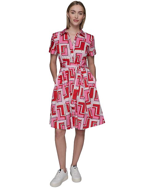 alfani KARL LAGERFELD PARIS Women's Printed Shirtdress Women's Fashion Shoes & Accessories