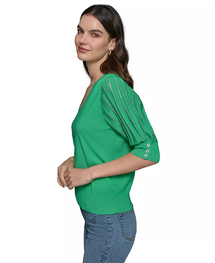 Alfani KARL LAGERFELD PARIS Women's Puffed-Sleeve V-Neck Sweater Women's Fashion Shoes & Accessories