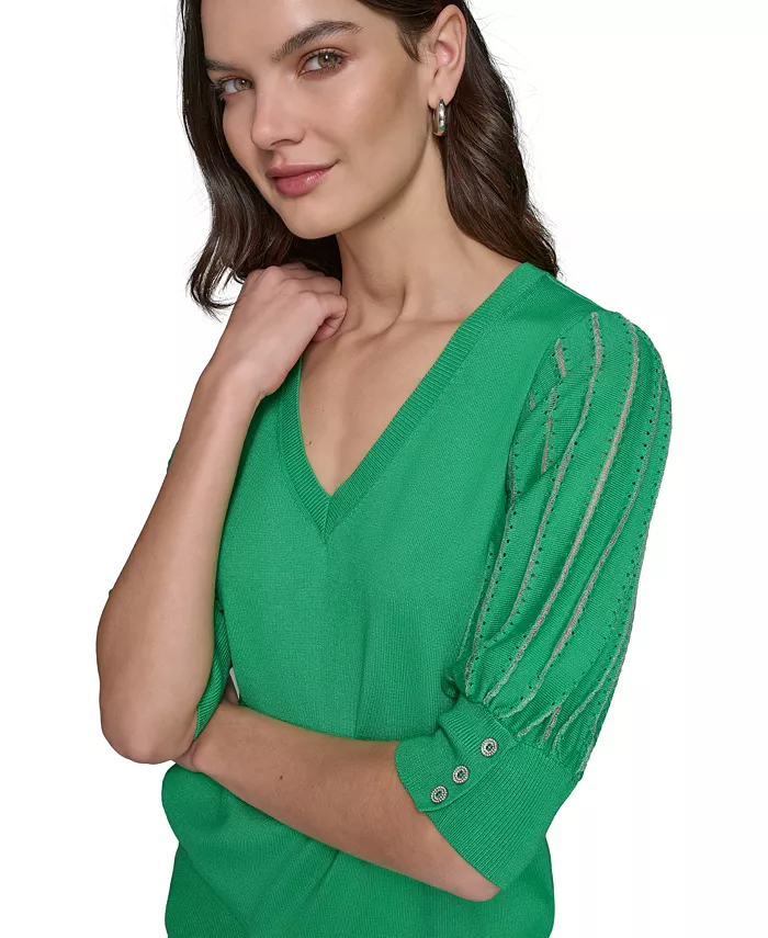 Alfani KARL LAGERFELD PARIS Women's Puffed-Sleeve V-Neck Sweater Women's Fashion Shoes & Accessories