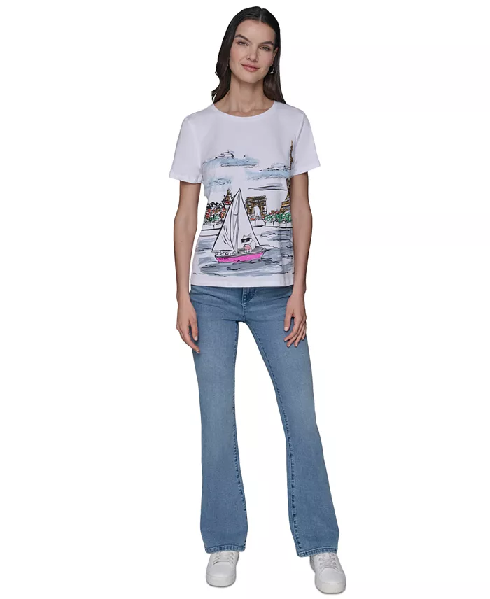 Alfani KARL LAGERFELD PARIS Women's Sailing Choupette Graphic T-Shirt Women's Fashion Shoes & Accessories