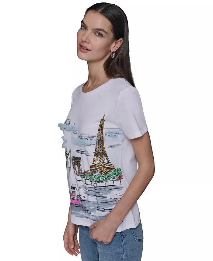 Alfani KARL LAGERFELD PARIS Women's Sailing Choupette Graphic T-Shirt Women's Fashion Shoes & Accessories