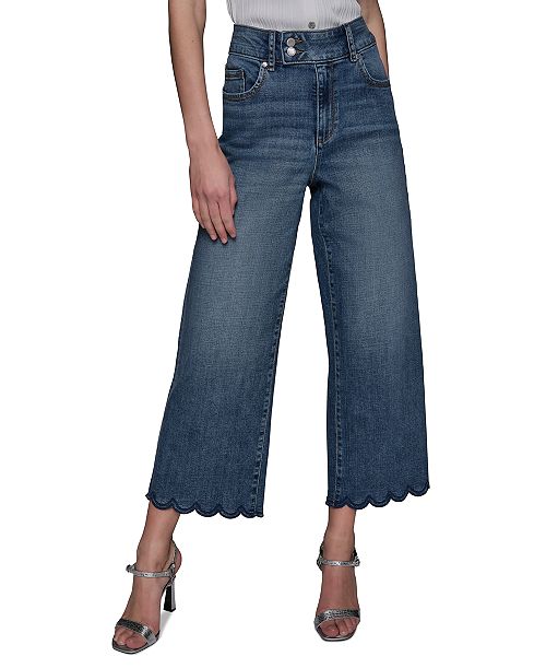 alfani KARL LAGERFELD PARIS Women's Scallop-Edge Cropped Jeans Women's Fashion Shoes & Accessories