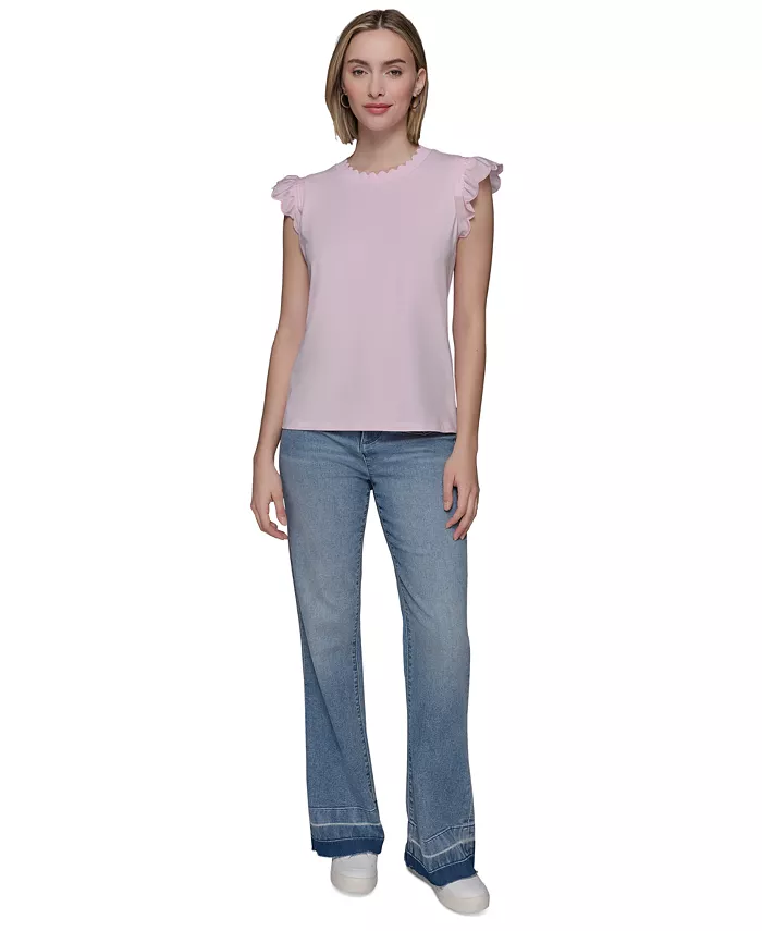 Alfani KARL LAGERFELD PARIS Women's Scalloped Flutter-Sleeve Top Women's Fashion Shoes & Accessories