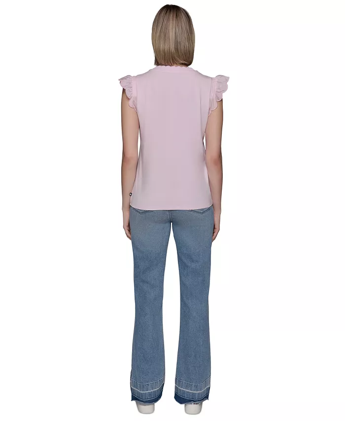 Alfani KARL LAGERFELD PARIS Women's Scalloped Flutter-Sleeve Top Women's Fashion Shoes & Accessories
