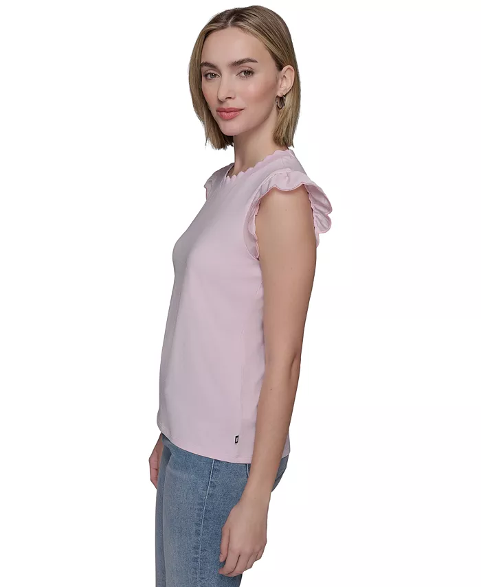 Alfani KARL LAGERFELD PARIS Women's Scalloped Flutter-Sleeve Top Women's Fashion Shoes & Accessories