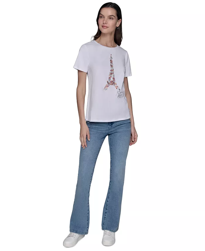Alfani KARL LAGERFELD PARIS Women's Sequined Eiffel Tower Graphic T-Shirt Women's Fashion Shoes & Accessories