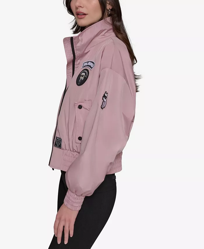 Alfani Karl Lagerfeld Women's Logo Collar Bomber Women's Fashion Shoes & Accessories