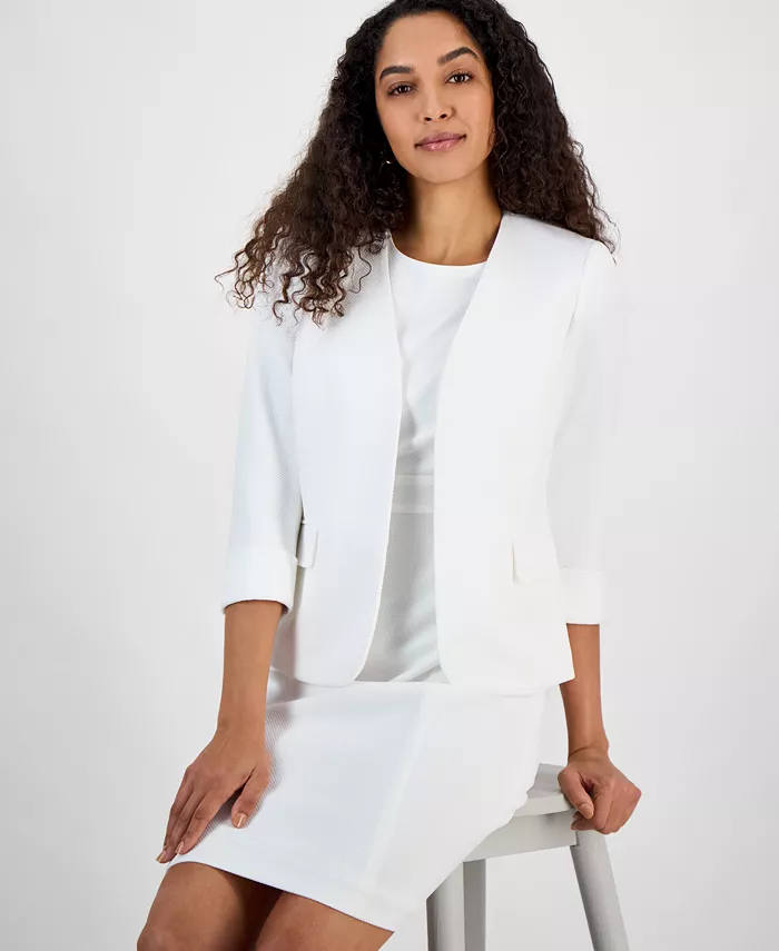 Alfani Kasper Women's Collarless Open-Front Cuffed Jacket Regular & Petite Sizes Women's Fashion Shoes & Accessories