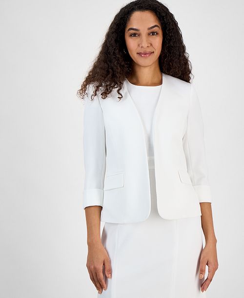 alfani Kasper Women's Collarless Open-Front Cuffed Jacket Regular & Petite Sizes Women's Fashion Shoes & Accessories