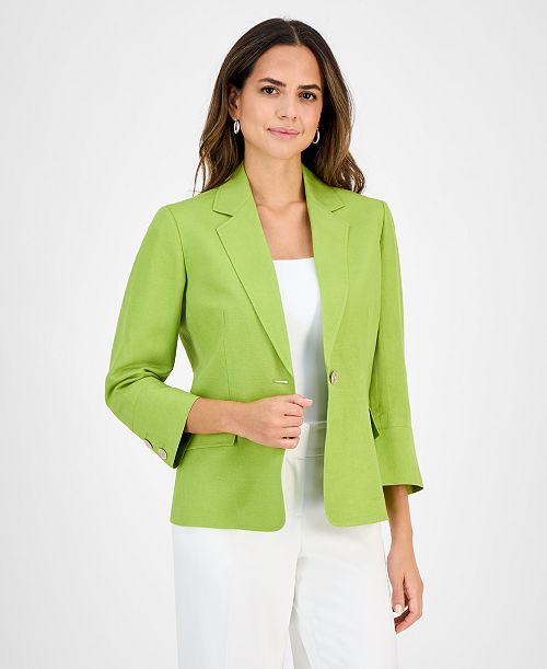 alfani Kasper Women's Linen Blend Notched-Collar 3/4-Sleeve Jacket Women's Fashion Shoes & Accessories