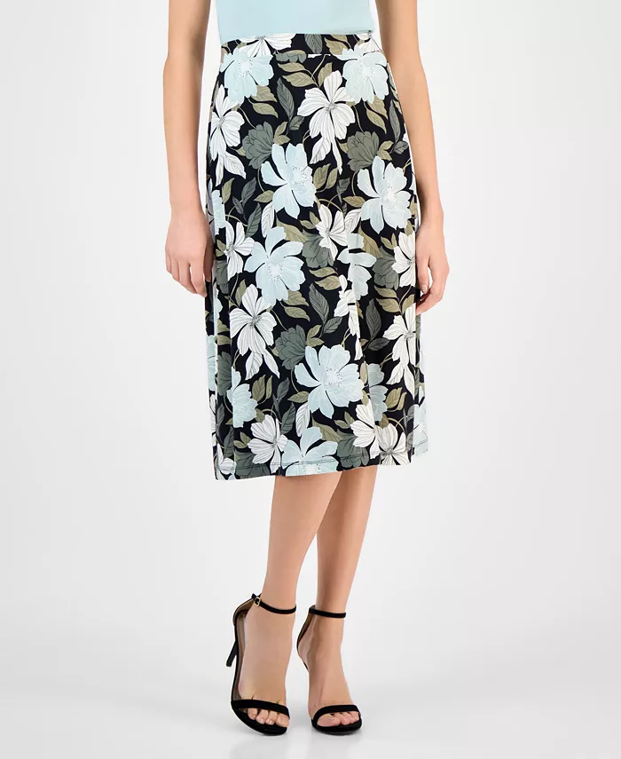 Alfani Kasper Women's Printed Pull-On Midi Skirt Women's Fashion Shoes & Accessories