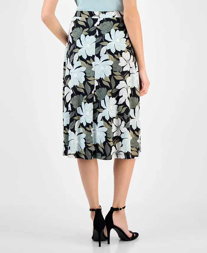 Alfani Kasper Women's Printed Pull-On Midi Skirt Women's Fashion Shoes & Accessories