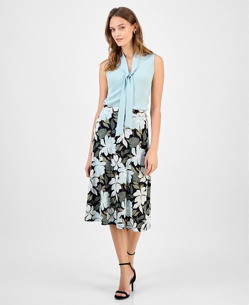 alfani Kasper Women's Printed Pull-On Midi Skirt Women's Fashion Shoes & Accessories