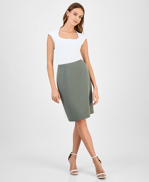 alfani Kasper Women's Stretch-Crepe Slim Pencil Skirt Women's Fashion Shoes & Accessories