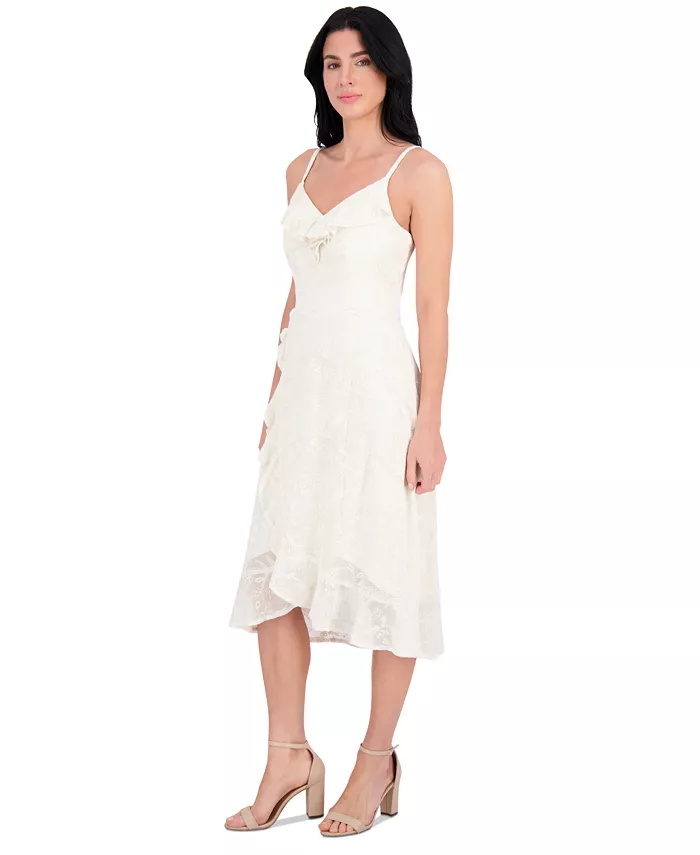 Alfani Kensie Women's Ruffled Lace High-Low Midi Dress Women's Fashion Shoes & Accessories