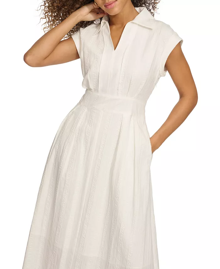 Alfani Kensie Women's Textured Stripe Midi Shirtdress With Collar Women's Fashion Shoes & Accessories