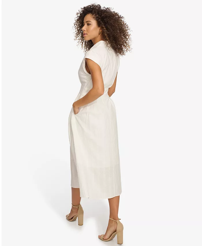 Alfani Kensie Women's Textured Stripe Midi Shirtdress With Collar Women's Fashion Shoes & Accessories