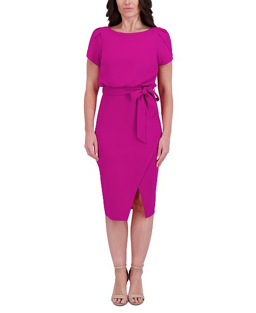 alfani kensie Women's Tulip-Sleeve Tie-Waist Sheath Dress Women's Fashion Shoes & Accessories