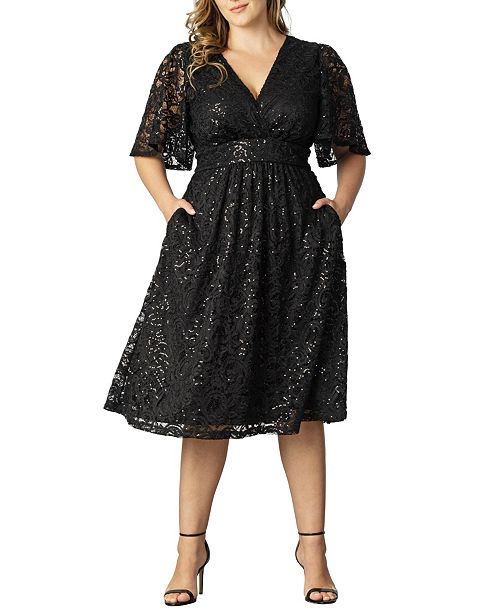 alfani Kiyonna Women's Plus Size Starry Sequin Lace Cocktail Dress Women's Fashion Shoes & Accessories