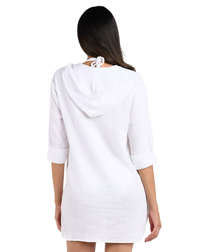 Alfani La Blanca Women's Seaside Hoodie With Kangaroo Pocket & Crochet Edging Detail Cover-Up Women's Fashion Shoes & Accessories