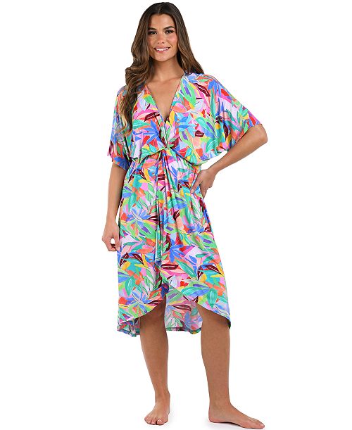alfani La Blanca Women's Tropi-Flage Jersey Twist Dress Cover-Up Women's Fashion Shoes & Accessories