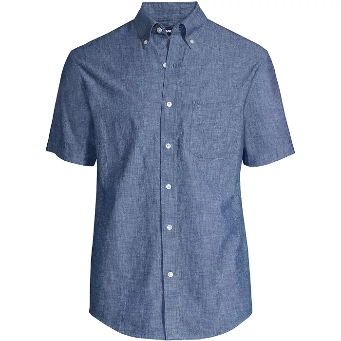 Alfani Lands' End Men's Short Sleeve Button Down Chambray Shirt Men's Fashion & Accessories