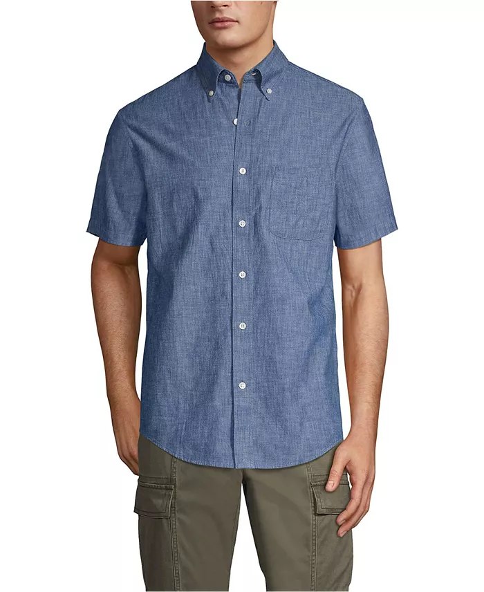 Alfani Lands' End Men's Short Sleeve Button Down Chambray Shirt Men's Fashion & Accessories
