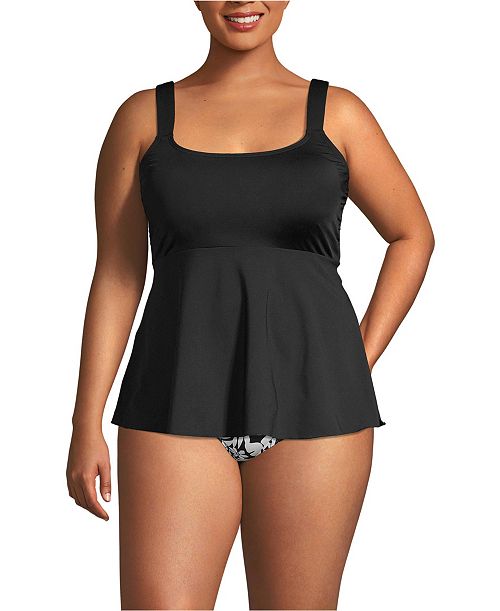 alfani Lands' End Plus Size Adjustable Scoop Neck Flutter Tankini Top Women's Fashion Shoes & Accessories